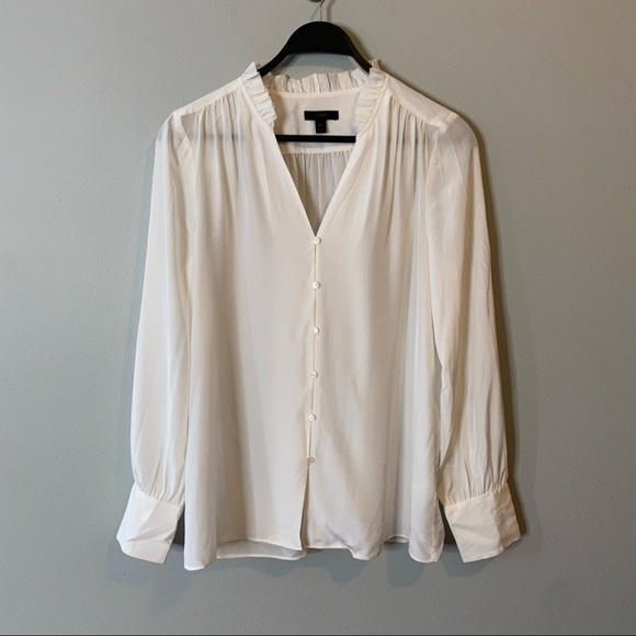 J. Crew Tops - J. Crew Ruffle Neck Silk Button Down